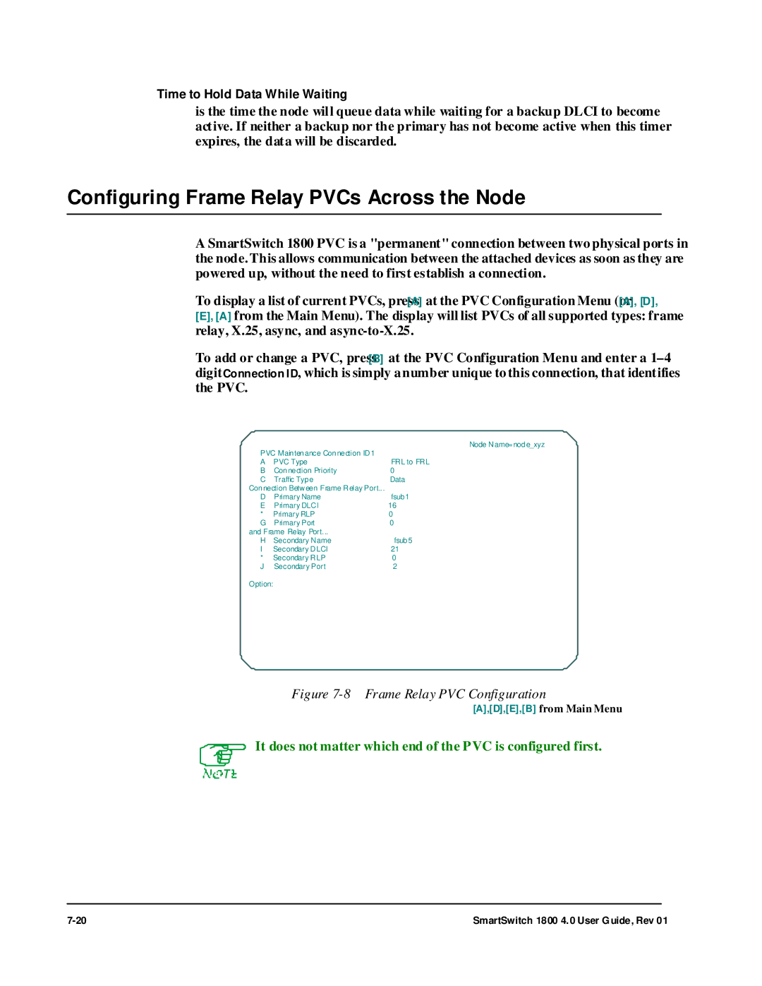 Cabletron Systems 1800 manual Configuring Frame Relay PVCs Across the Node, Frame Relay PVC Configuration 