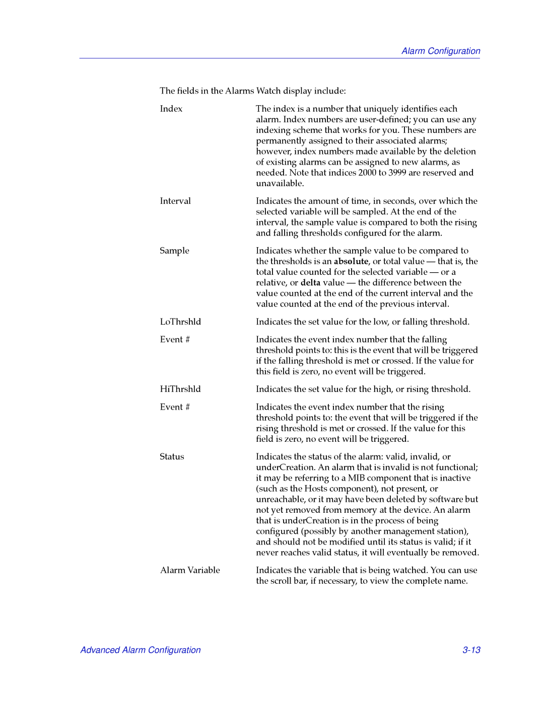 Cabletron Systems 2000 manual Alarm Conﬁguration 