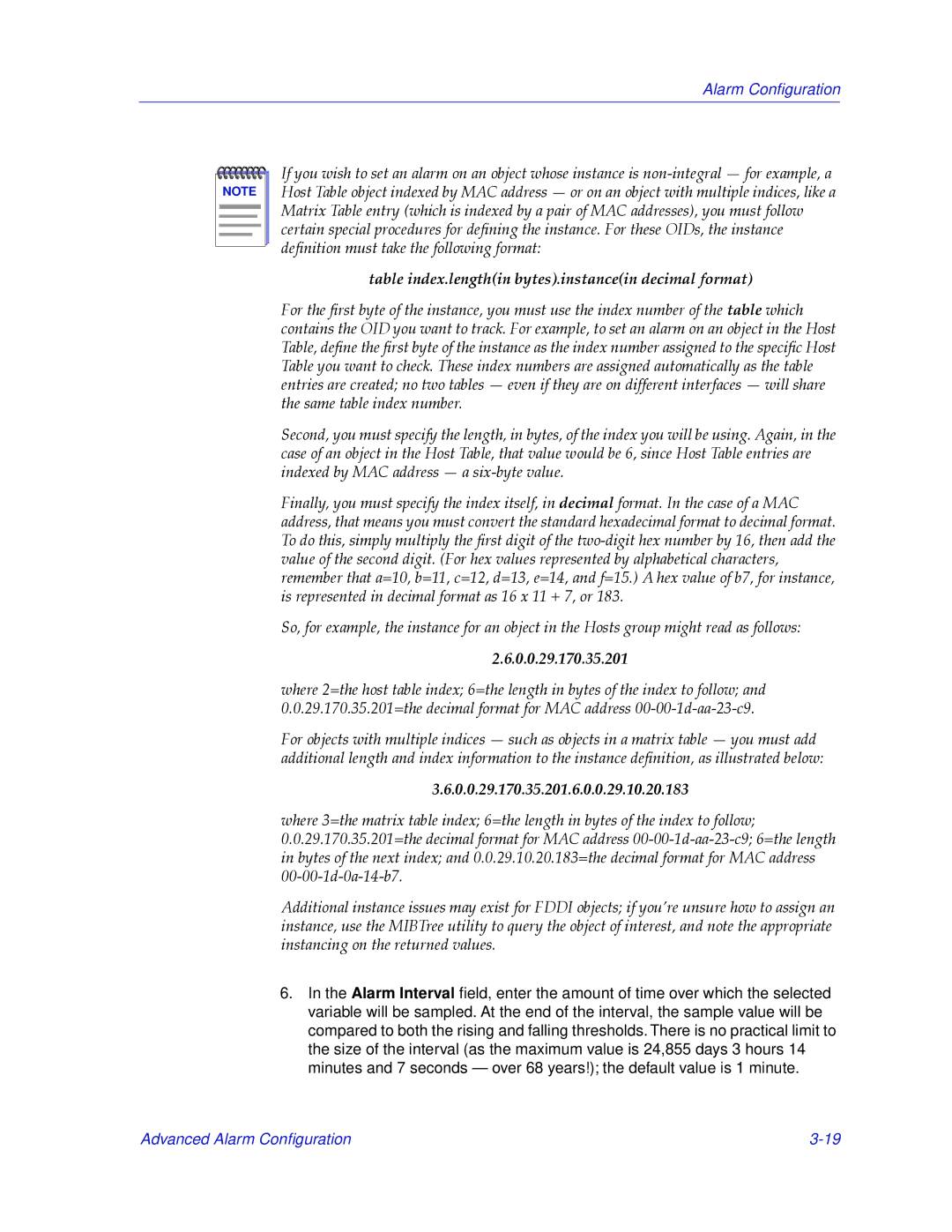 Cabletron Systems 2000 manual Table index.lengthin bytes.instancein decimal format 