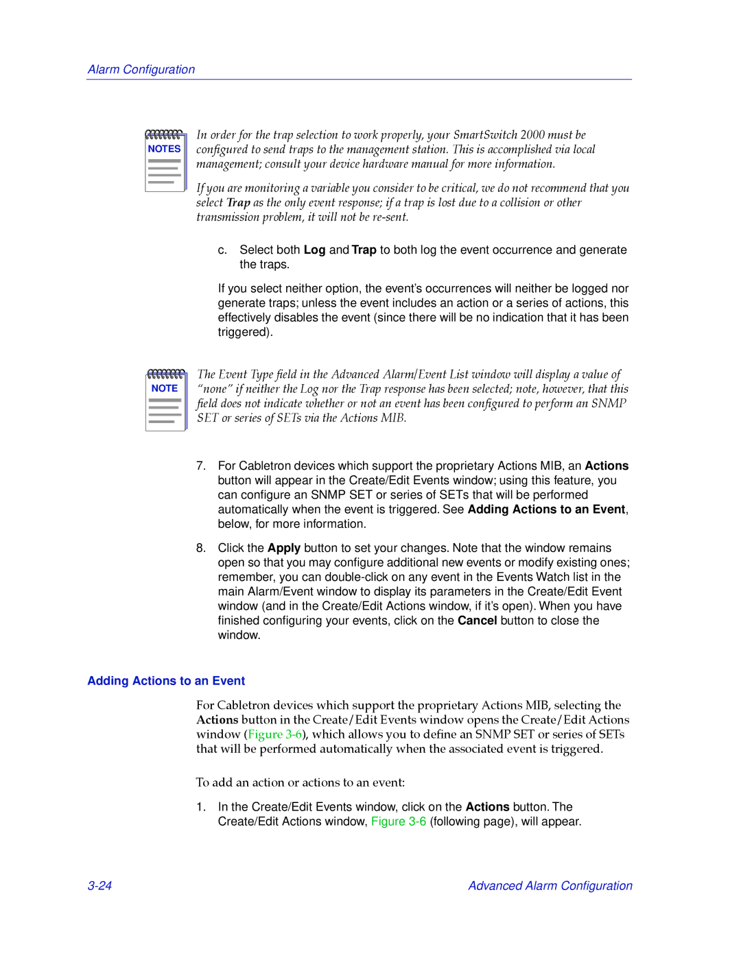 Cabletron Systems 2000 manual Adding Actions to an Event 