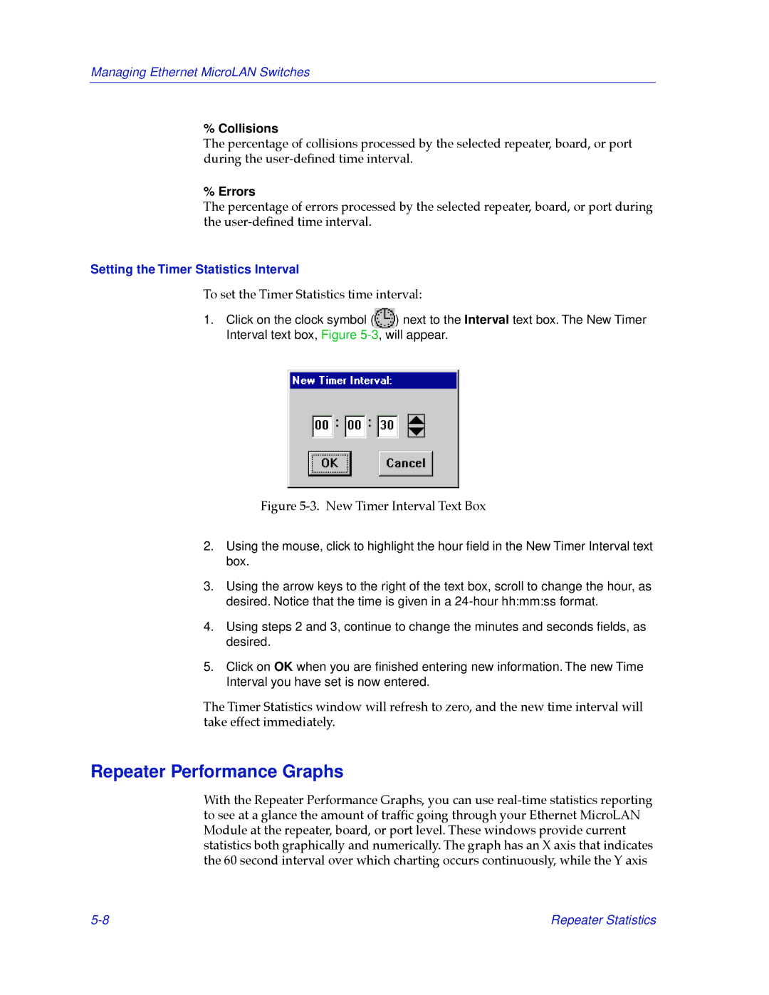 Cabletron Systems 2000 manual Repeater Performance Graphs, Setting the Timer Statistics Interval 