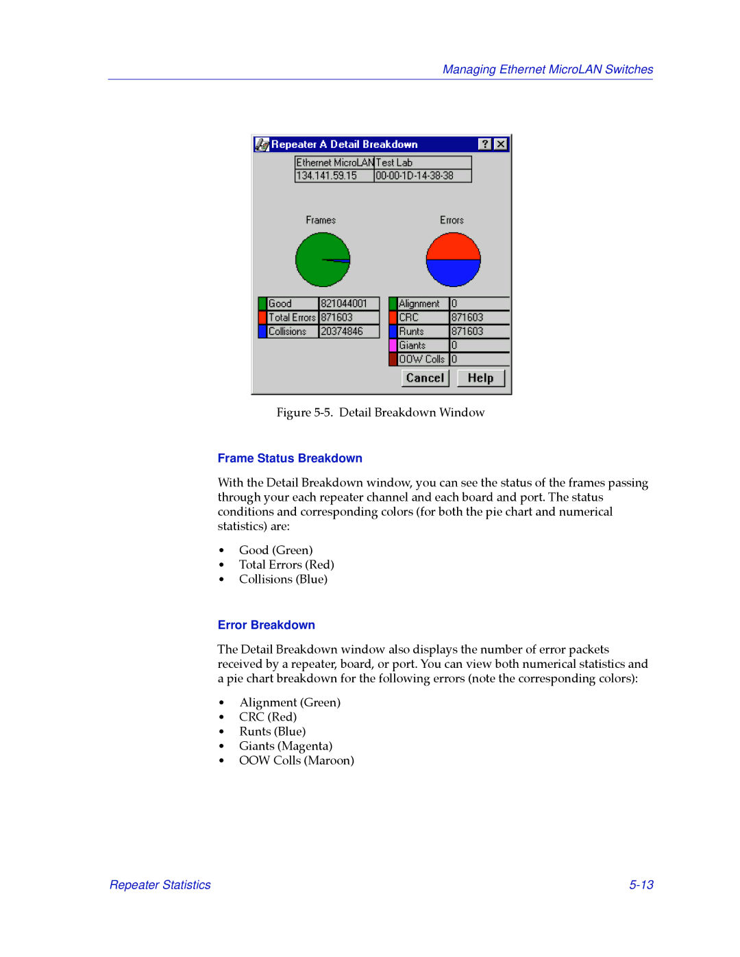 Cabletron Systems 2000 manual Frame Status Breakdown, Error Breakdown 