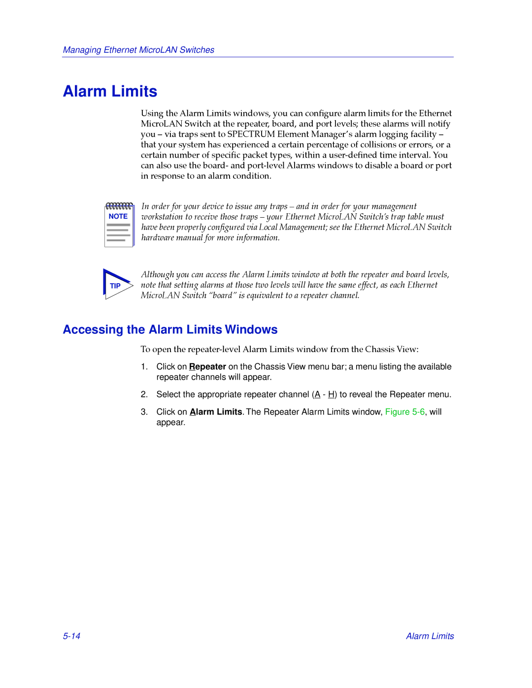 Cabletron Systems 2000 manual Accessing the Alarm Limits Windows 