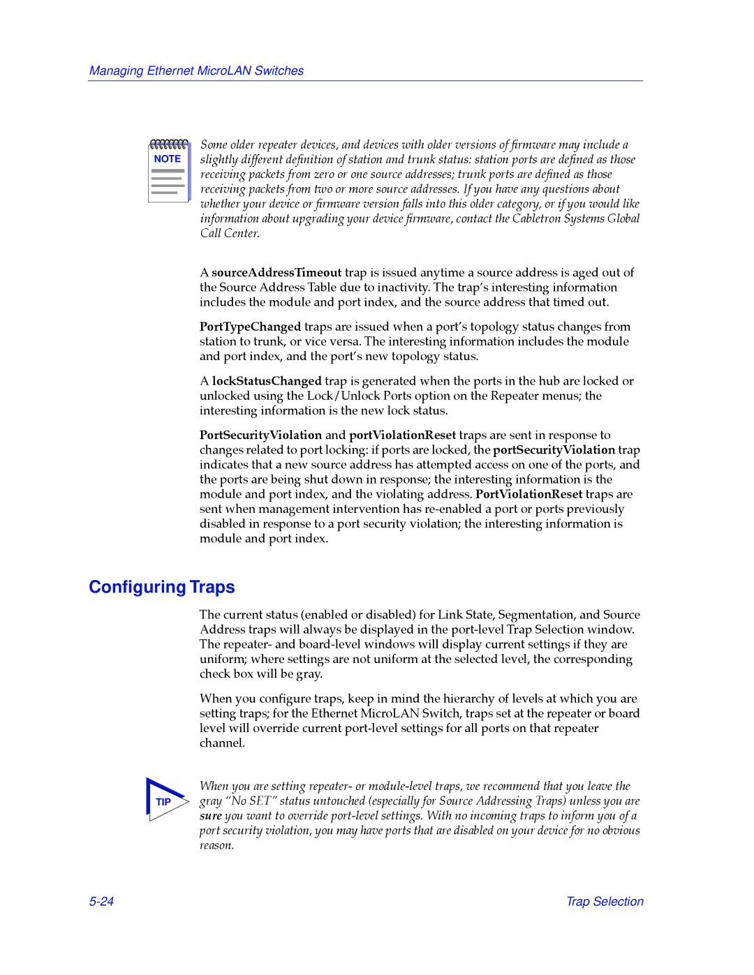 Cabletron Systems 2000 manual Conﬁguring Traps 