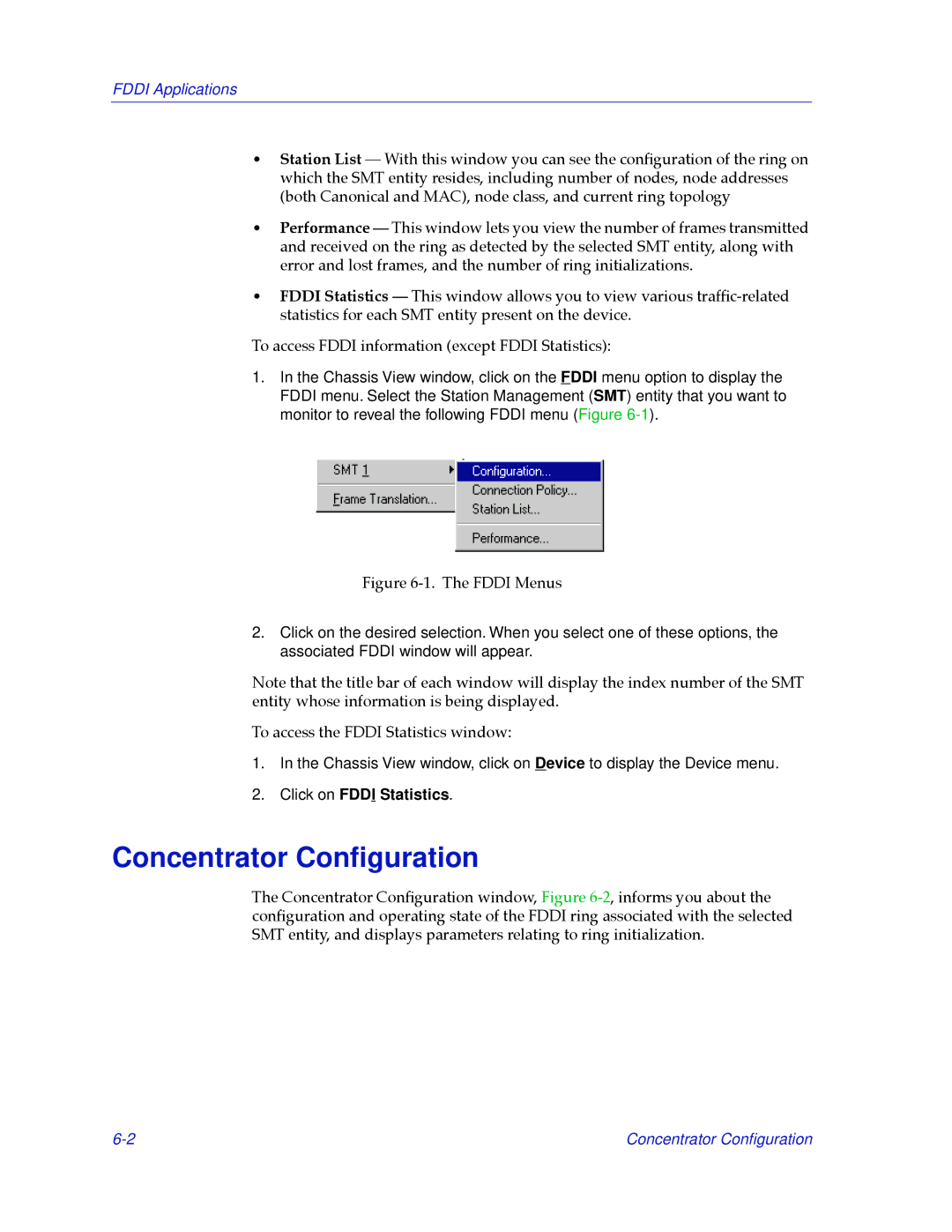 Cabletron Systems 2000 manual Concentrator Conﬁguration, Click on Fddi Statistics 