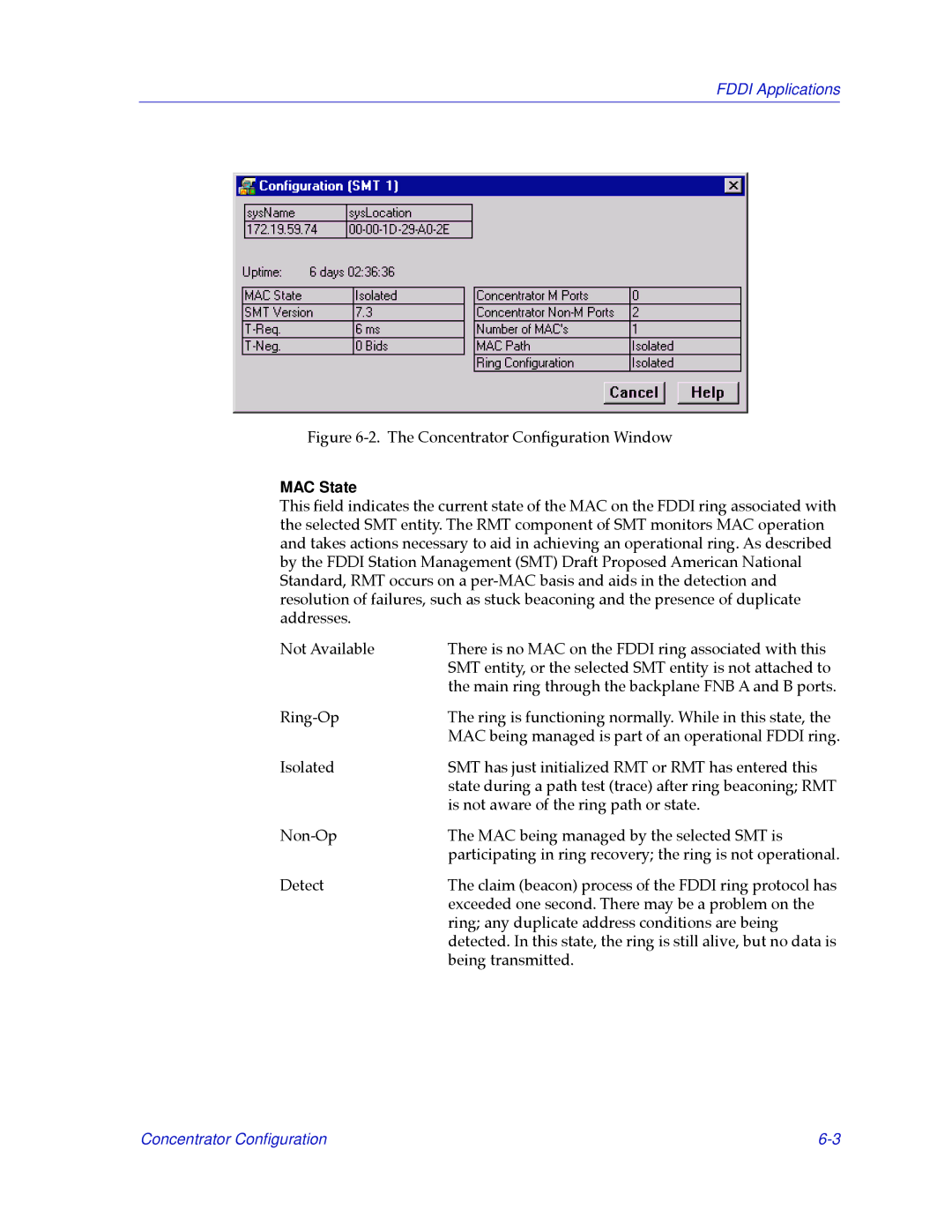 Cabletron Systems 2000 manual Concentrator ConÞguration Window, MAC State 