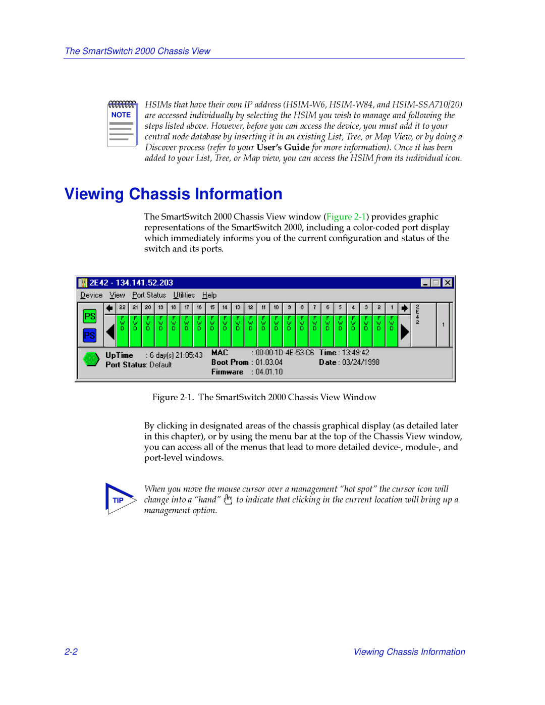 Cabletron Systems manual Viewing Chassis Information, SmartSwitch 2000 Chassis View 