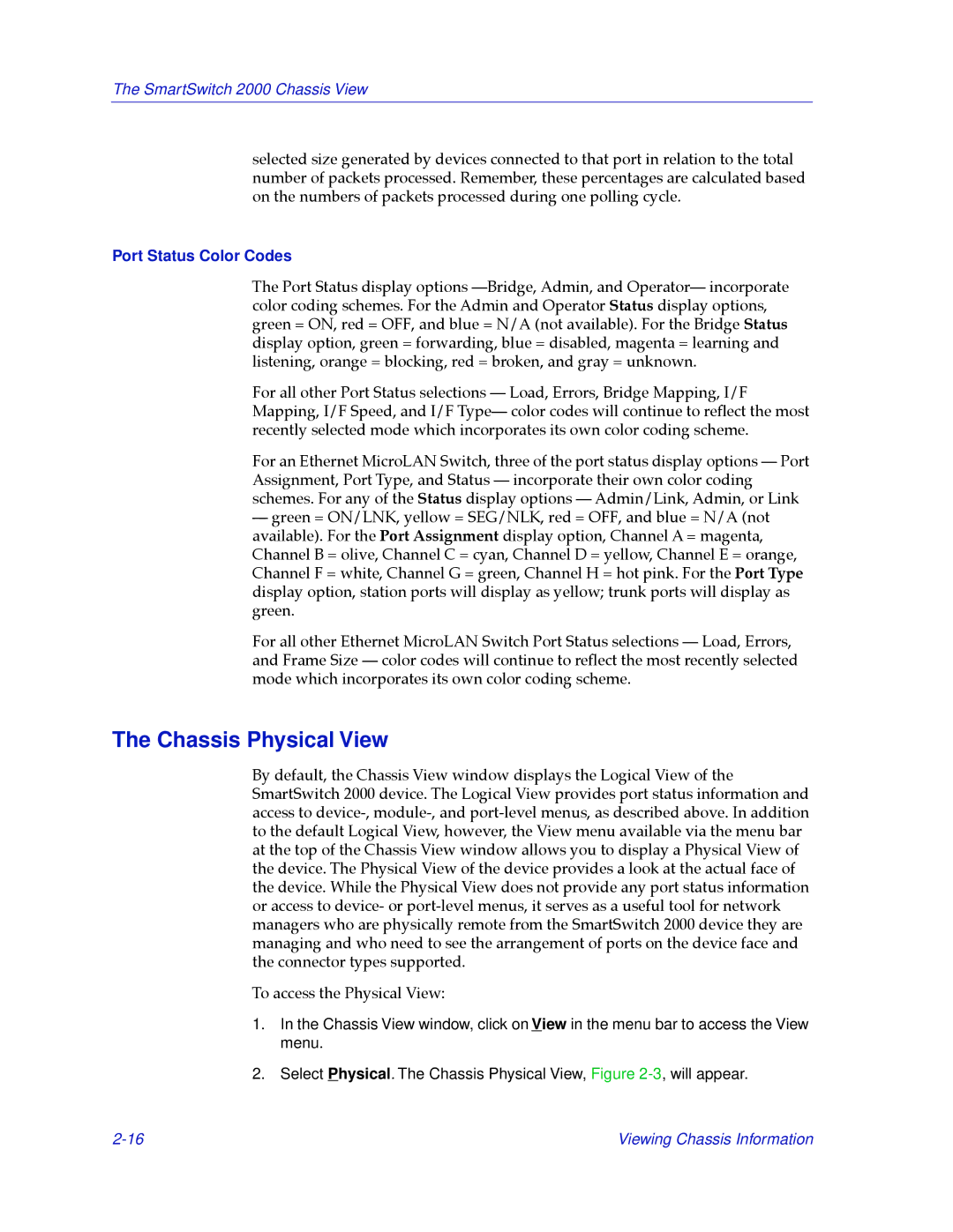 Cabletron Systems 2000 manual Chassis Physical View, Port Status Color Codes 