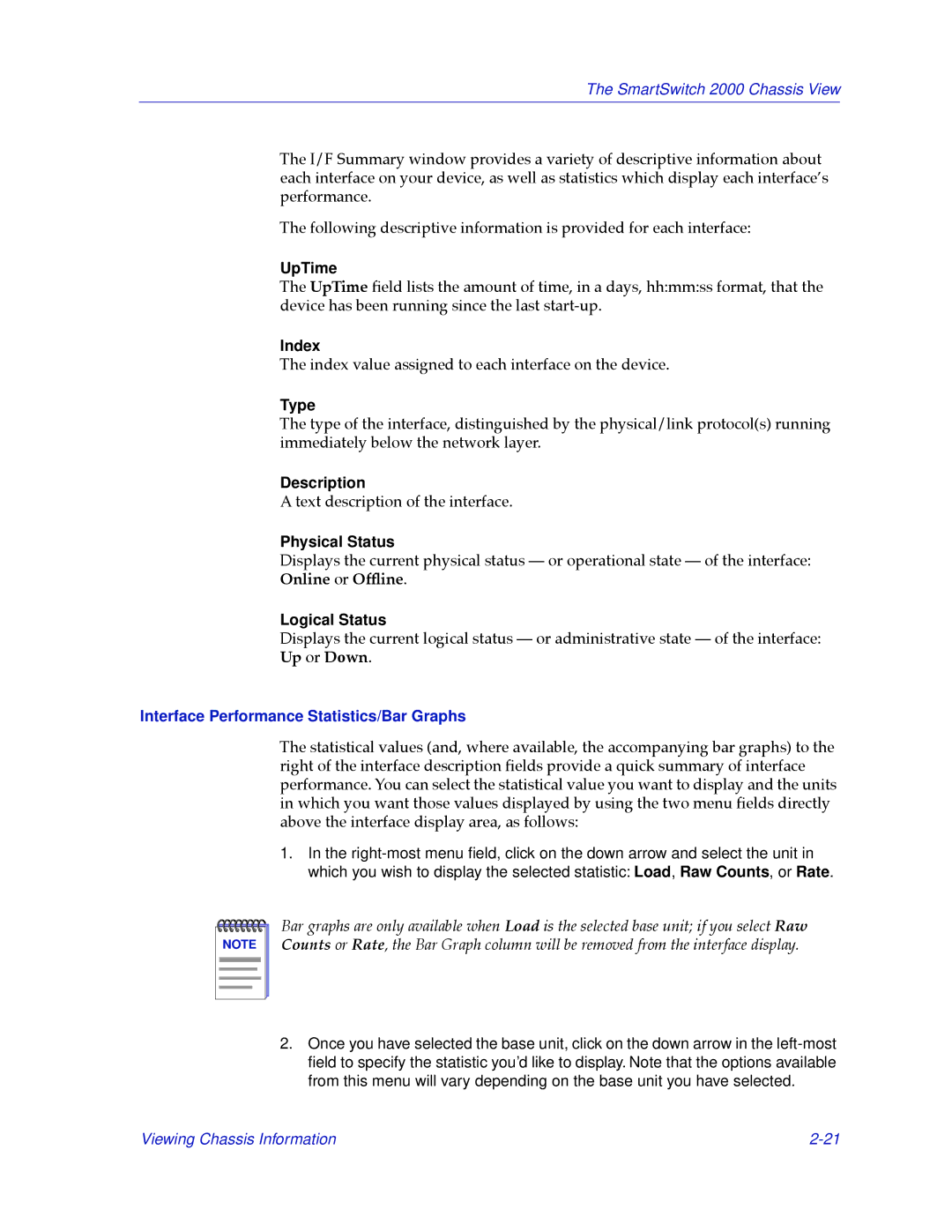 Cabletron Systems 2000 Index, Description, Physical Status, Logical Status, Interface Performance Statistics/Bar Graphs 