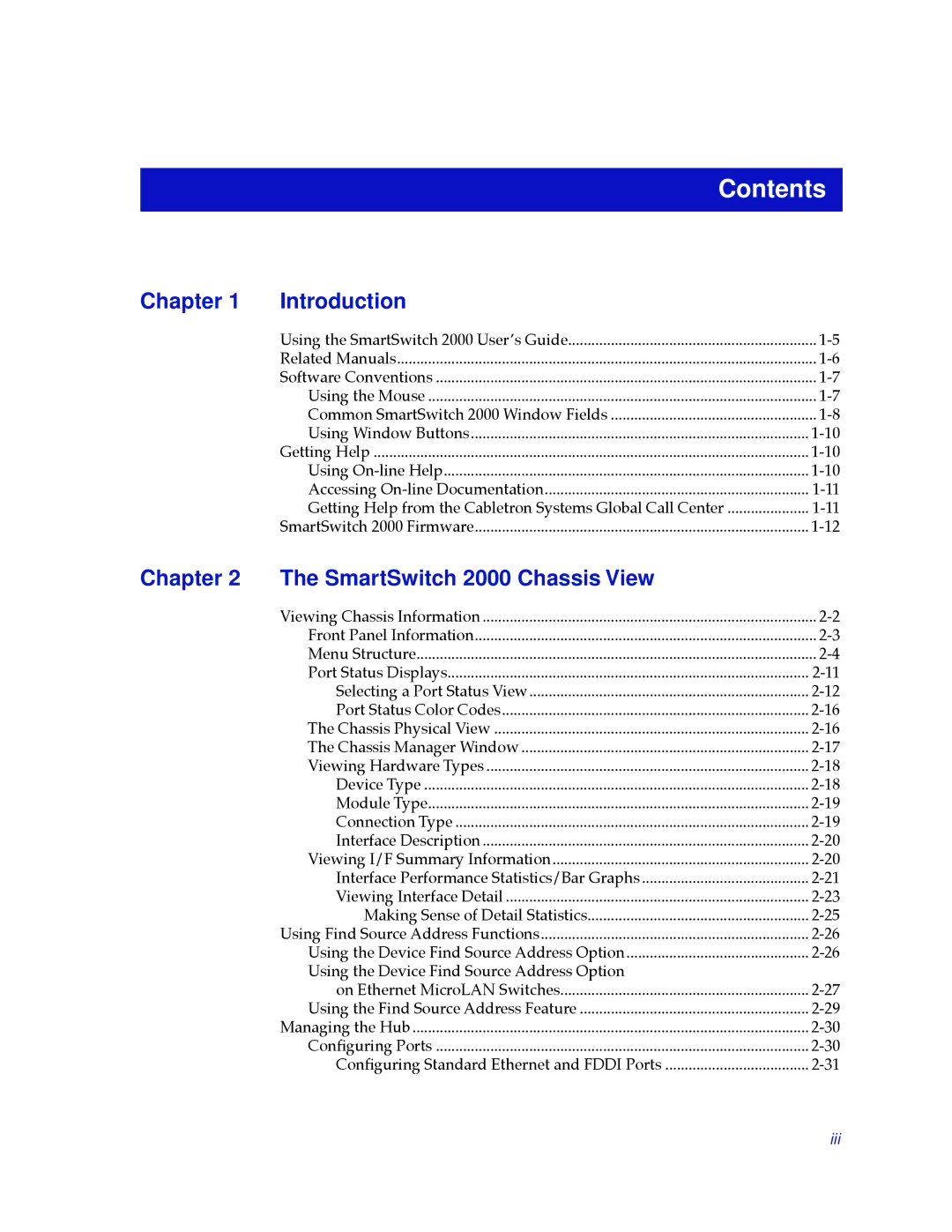 Cabletron Systems 2000 manual Contents 