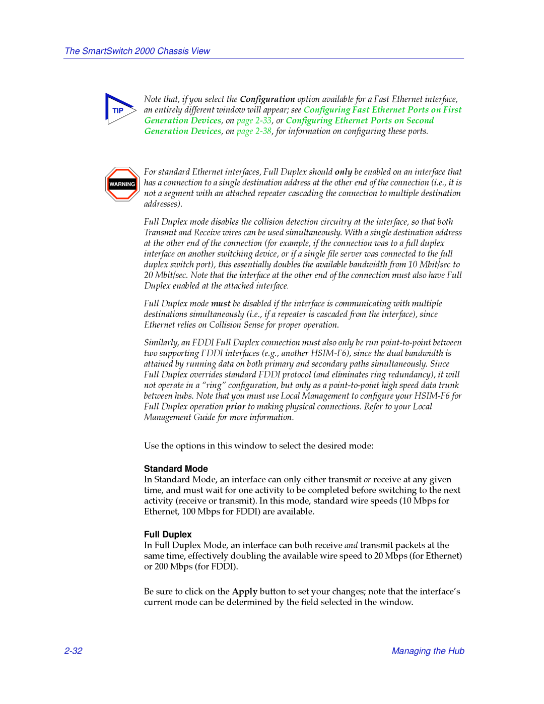 Cabletron Systems 2000 manual Standard Mode, Full Duplex 