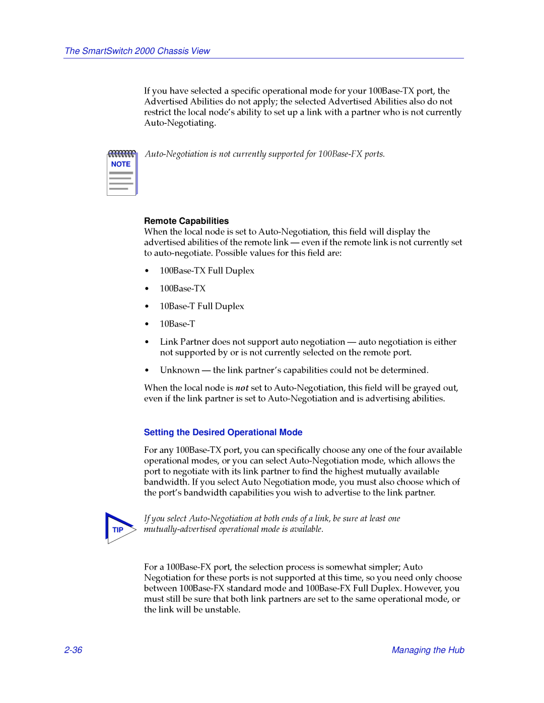 Cabletron Systems 2000 manual Remote Capabilities, Setting the Desired Operational Mode 