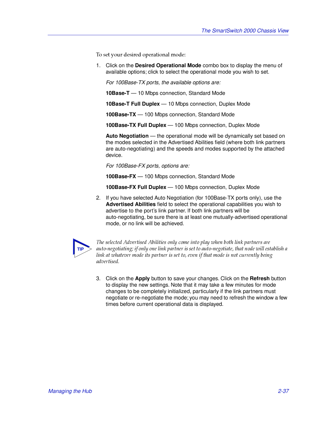 Cabletron Systems 2000 manual For 100Base-FX ports, options are 