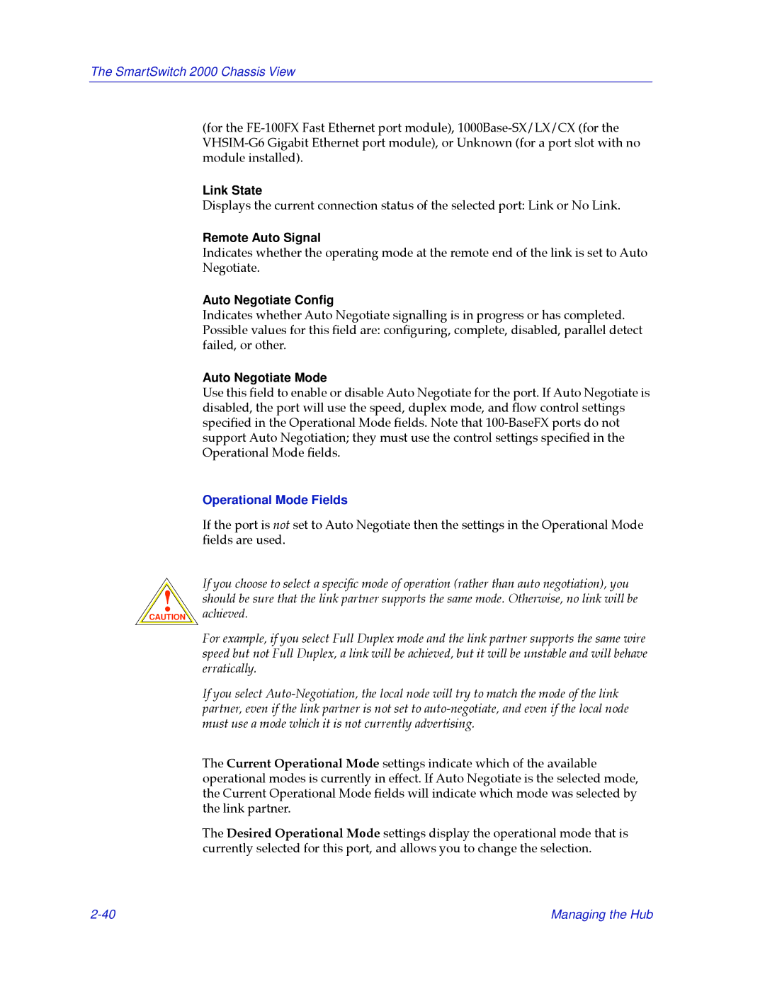 Cabletron Systems 2000 manual Remote Auto Signal, Auto Negotiate Conﬁg, Auto Negotiate Mode, Operational Mode Fields 