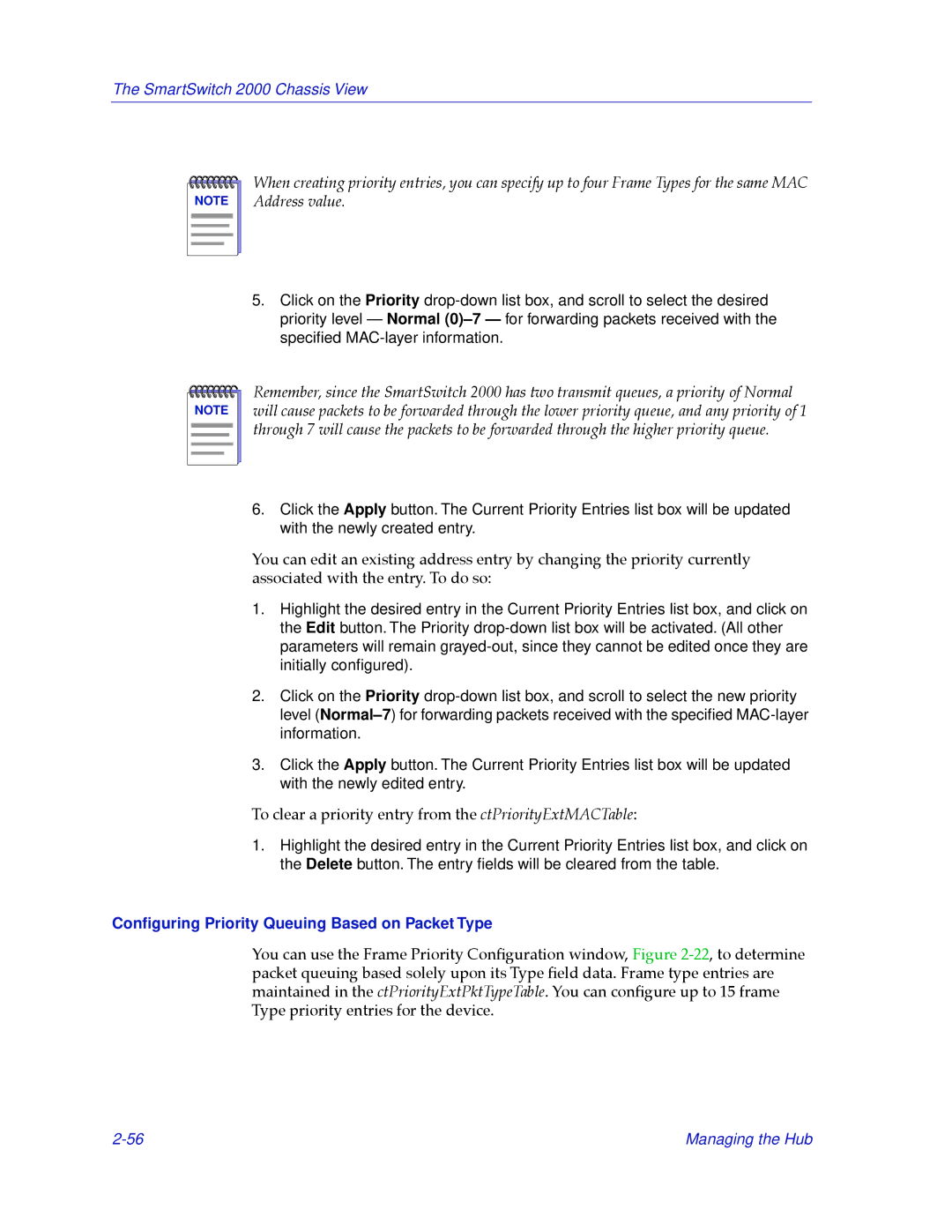 Cabletron Systems 2000 manual Conﬁguring Priority Queuing Based on Packet Type 