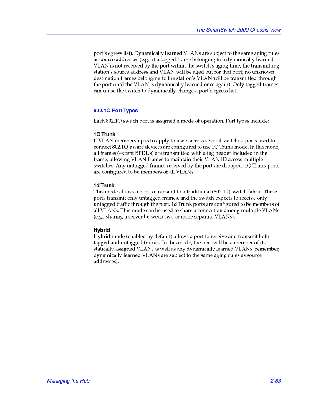 Cabletron Systems 2000 manual 802.1Q Port Types, 1Q Trunk, 1d Trunk, Hybrid 