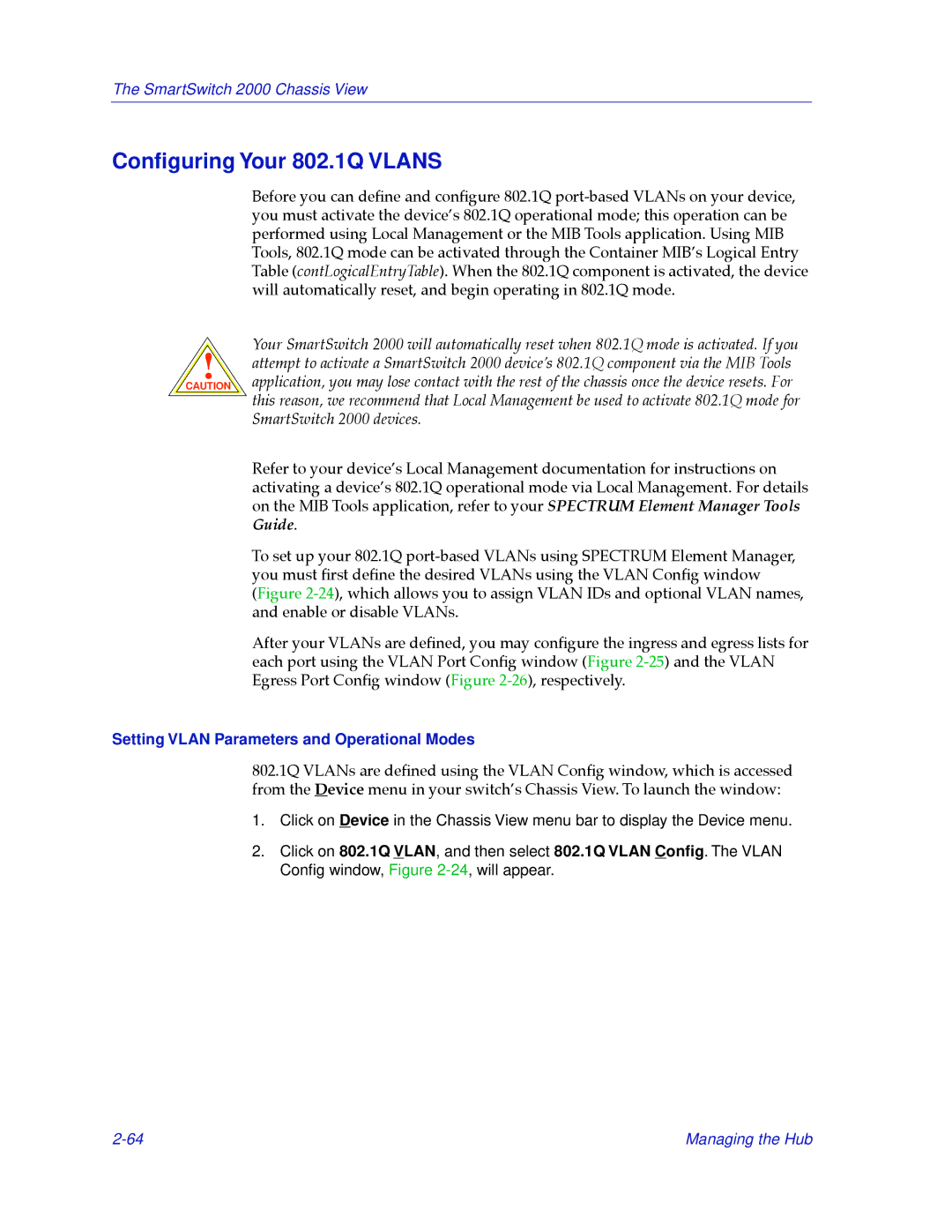 Cabletron Systems 2000 manual Conﬁguring Your 802.1Q Vlans, Setting Vlan Parameters and Operational Modes 