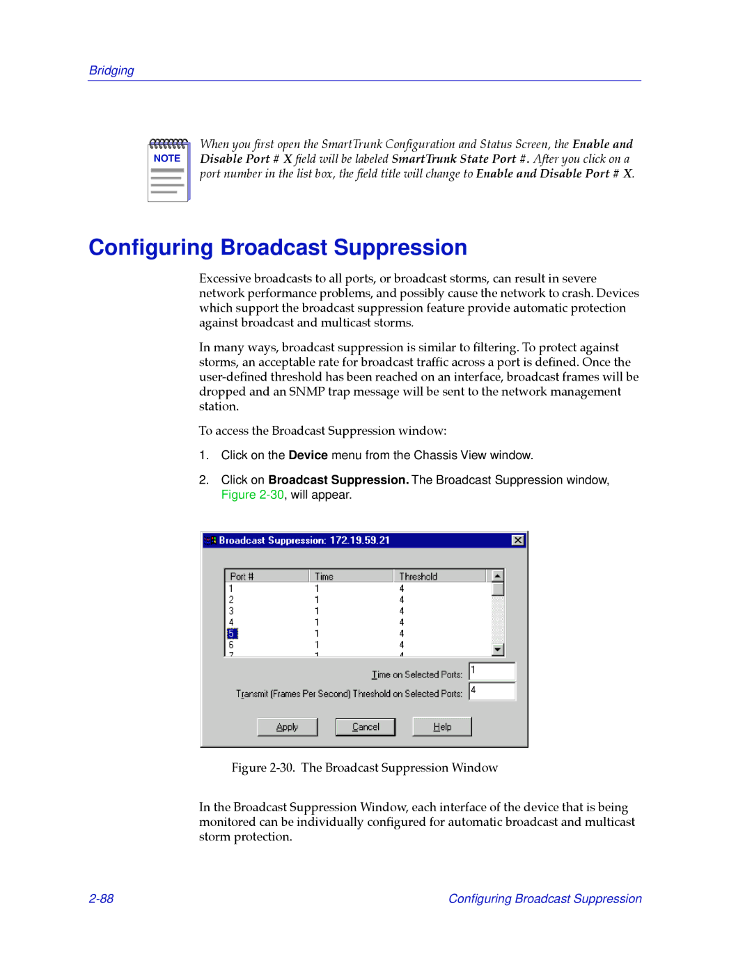 Cabletron Systems 2.2 manual Conﬁguring Broadcast Suppression 