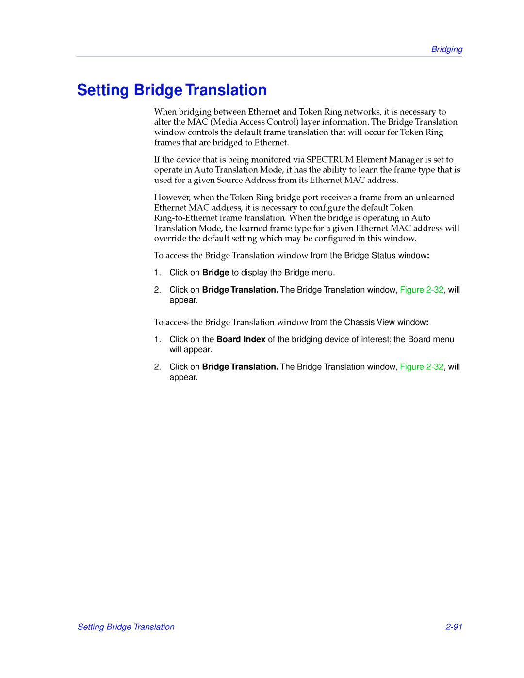 Cabletron Systems 2.2 manual Setting Bridge Translation 