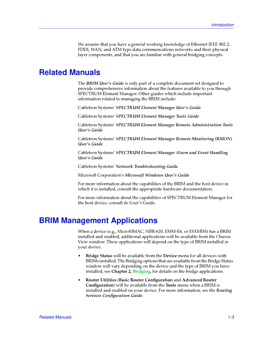 Cabletron Systems 2.2 manual Related Manuals, Brim Management Applications 