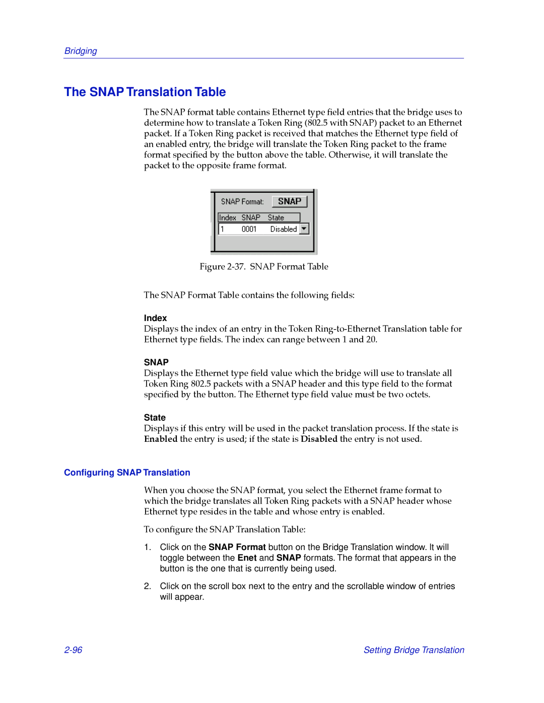 Cabletron Systems 2.2 manual Snap Translation Table, Conﬁguring Snap Translation 