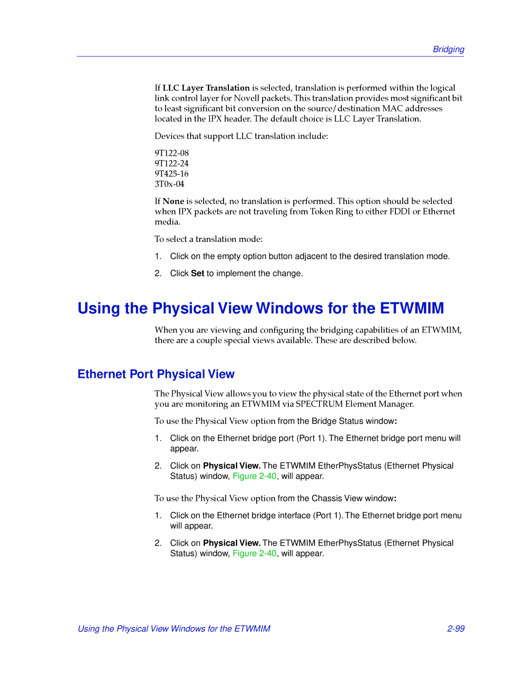 Cabletron Systems 2.2 manual Using the Physical View Windows for the Etwmim, Ethernet Port Physical View 