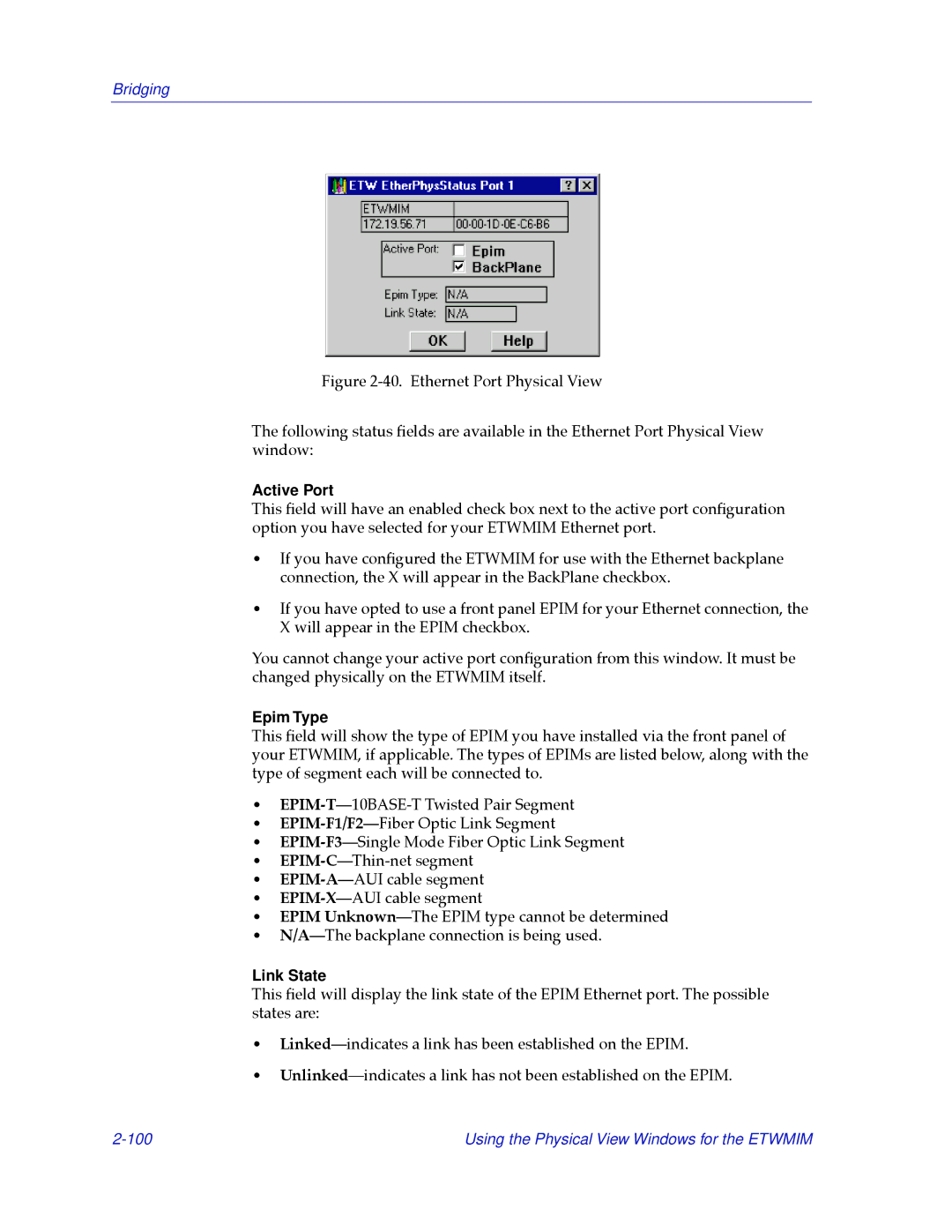 Cabletron Systems 2.2 manual Active Port, Epim Type 