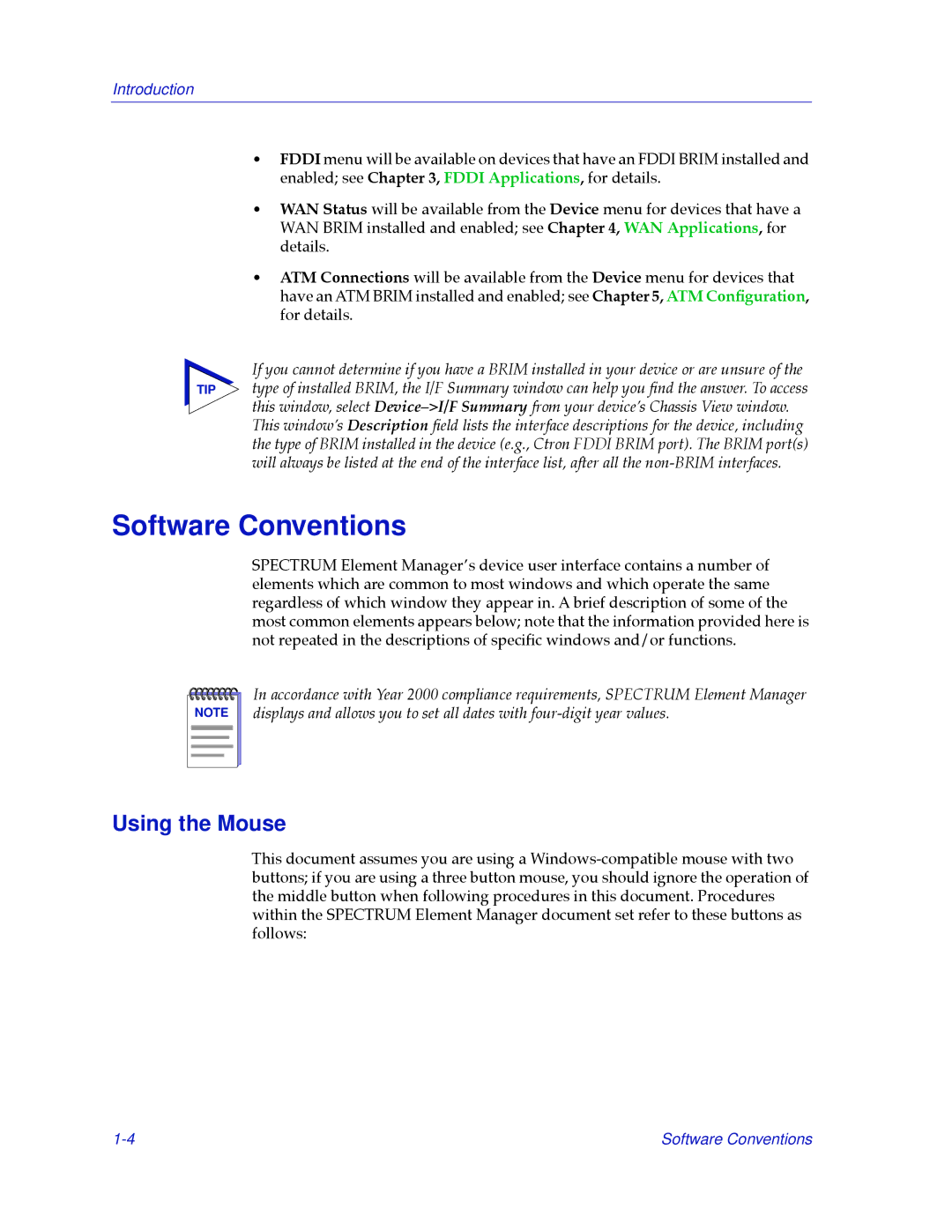 Cabletron Systems 2.2 manual Software Conventions, Using the Mouse 