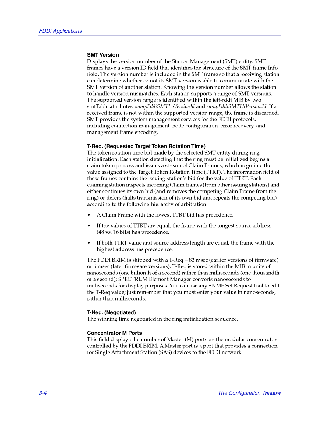 Cabletron Systems 2.2 manual SMT Version, Req. Requested Target Token Rotation Time, Neg. Negotiated, Concentrator M Ports 