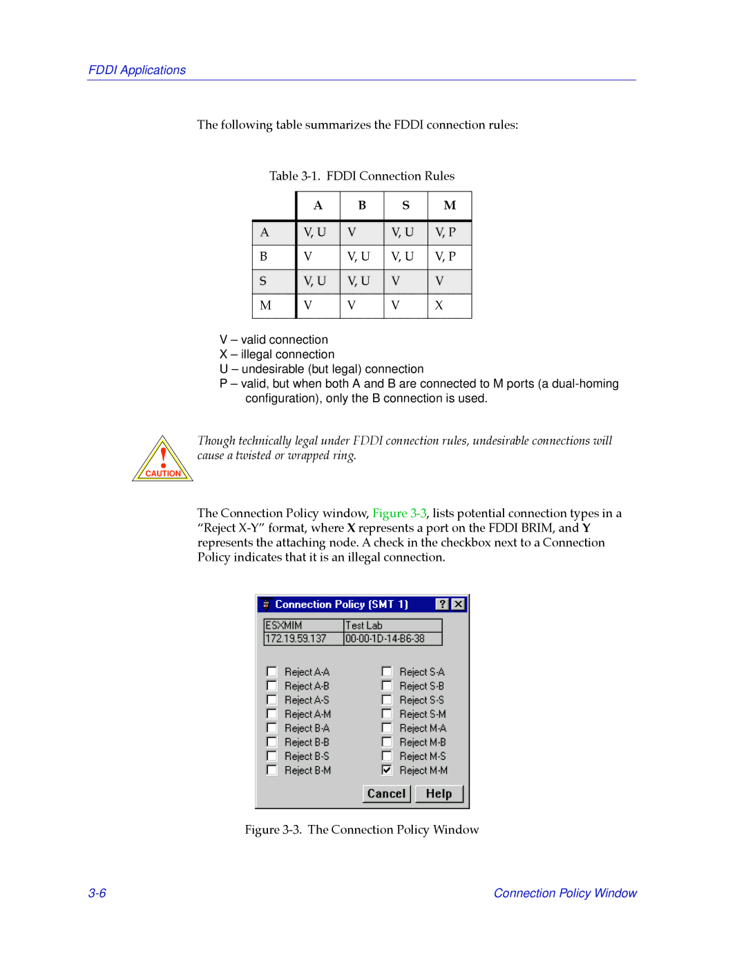 Cabletron Systems 2.2 manual Connection Policy Window 