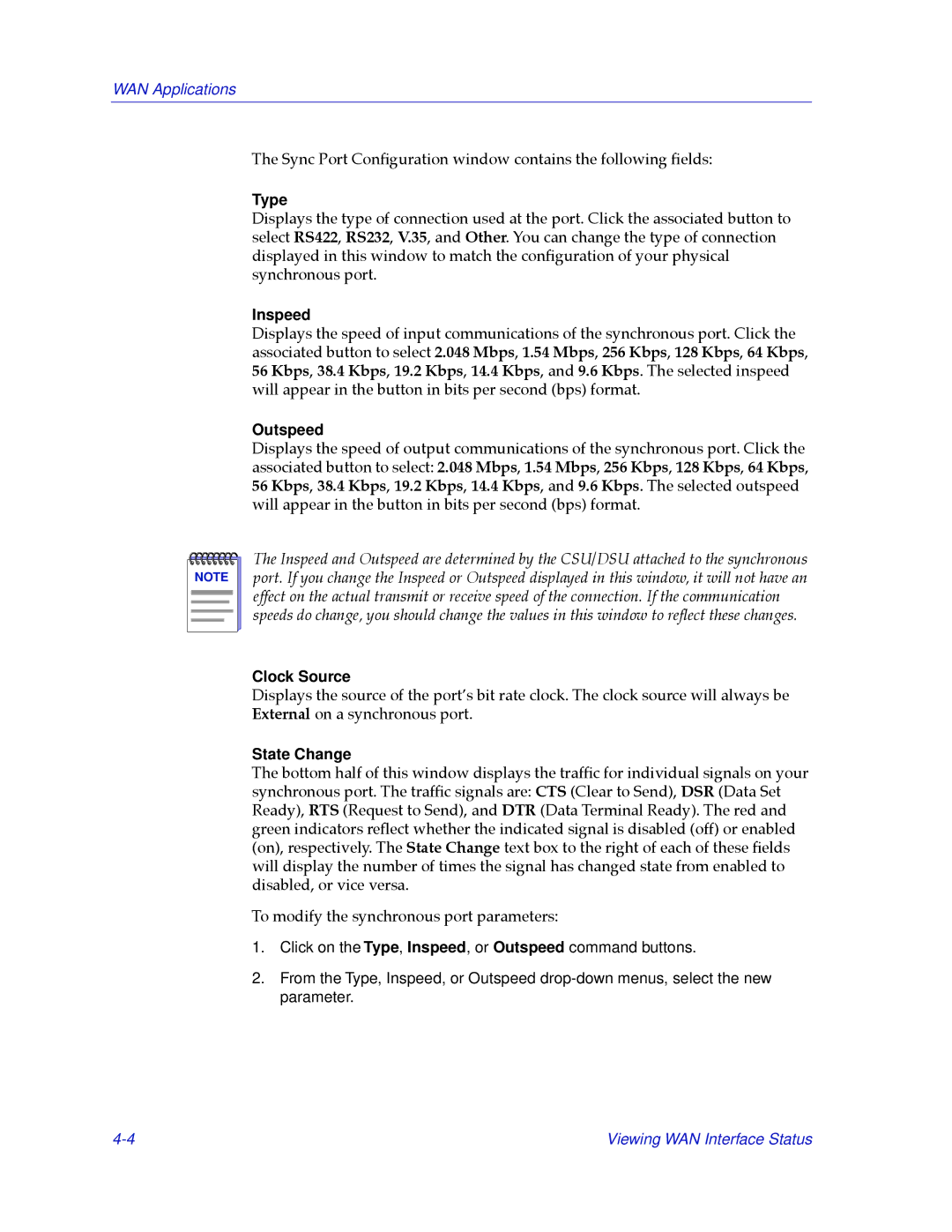 Cabletron Systems 2.2 manual Inspeed, Outspeed, Clock Source, State Change 