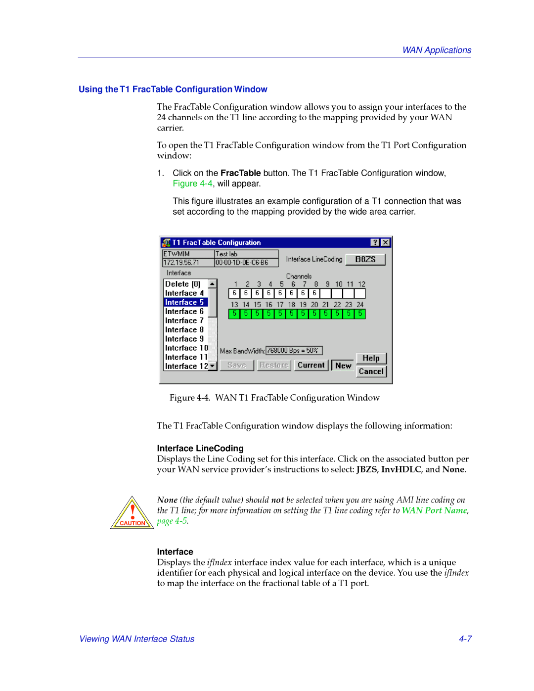 Cabletron Systems 2.2 manual Using the T1 FracTable Conﬁguration Window, Interface LineCoding 