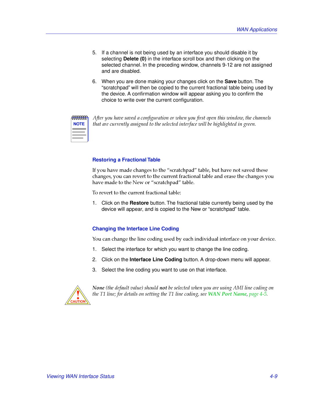 Cabletron Systems 2.2 manual Restoring a Fractional Table, Changing the Interface Line Coding 