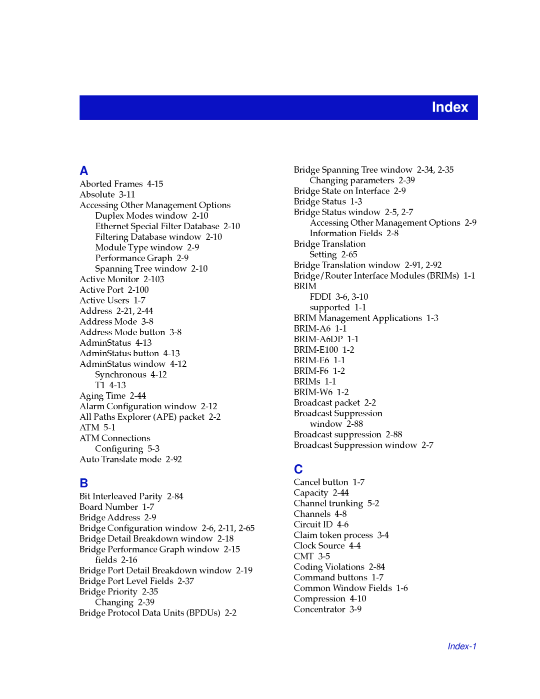 Cabletron Systems 2.2 manual Index 