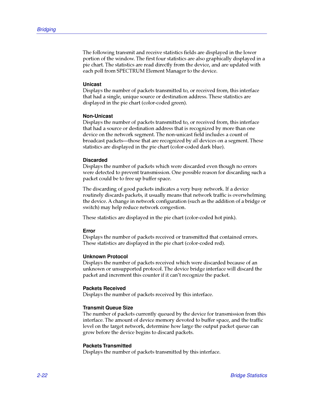 Cabletron Systems 2.2 manual Non-Unicast, Discarded, Error, Unknown Protocol, Packets Received, Transmit Queue Size 