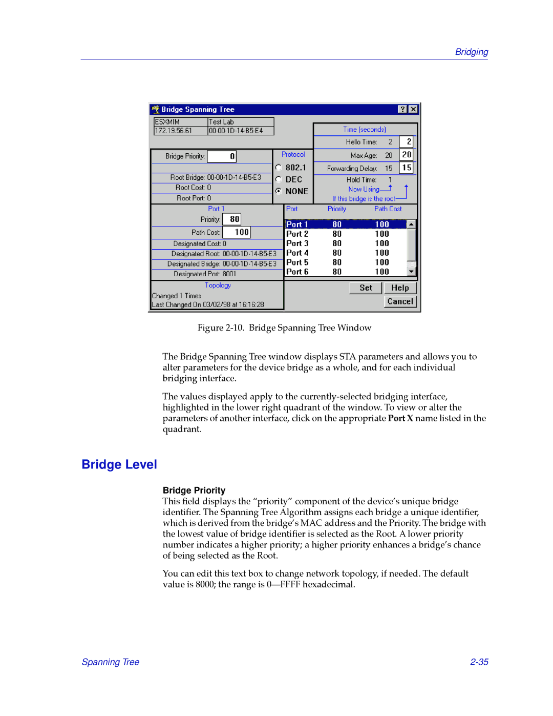 Cabletron Systems 2.2 manual Bridge Level, Bridge Priority 