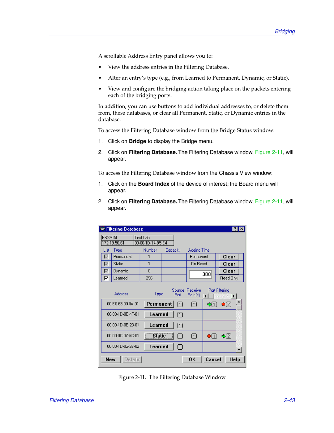 Cabletron Systems 2.2 manual The Filtering Database Window 