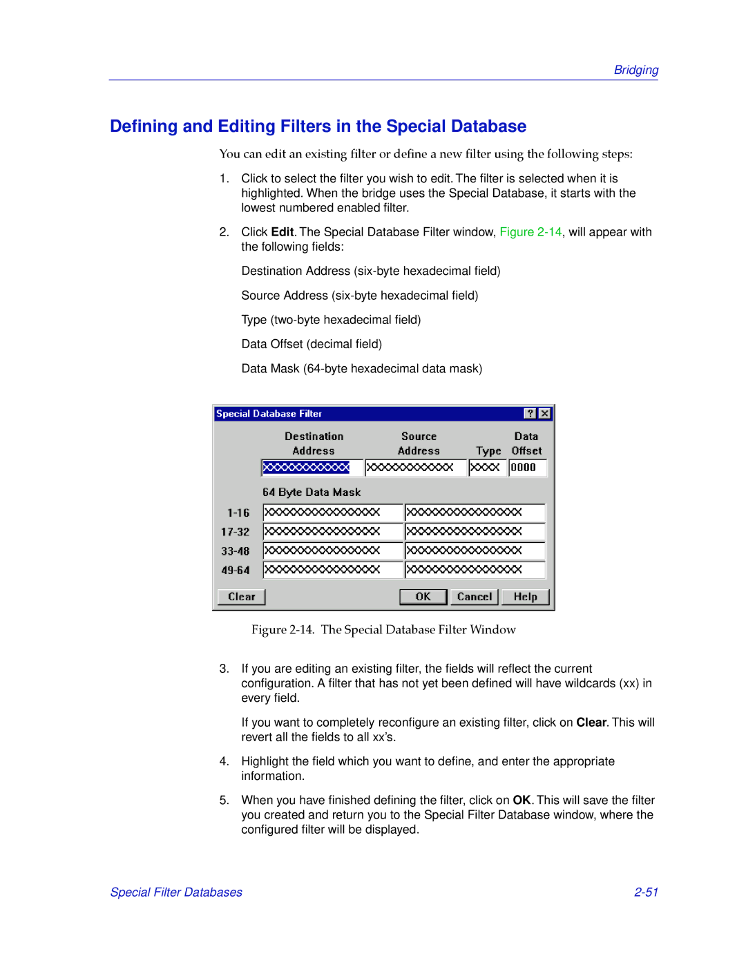 Cabletron Systems 2.2 manual Deﬁning and Editing Filters in the Special Database 