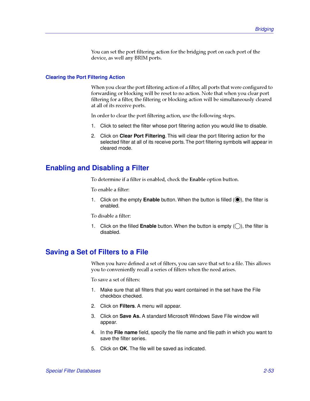 Cabletron Systems 2.2 manual Enabling and Disabling a Filter, Saving a Set of Filters to a File 