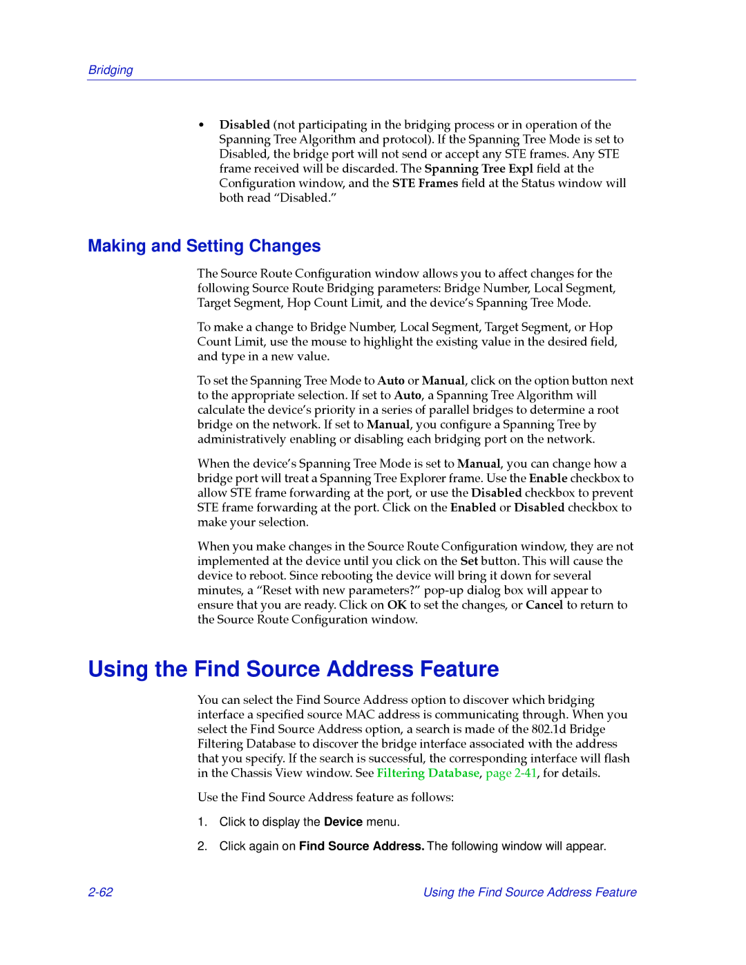 Cabletron Systems 2.2 manual Using the Find Source Address Feature, Making and Setting Changes 