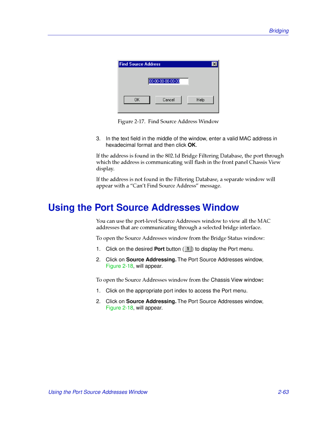 Cabletron Systems 2.2 manual Using the Port Source Addresses Window 