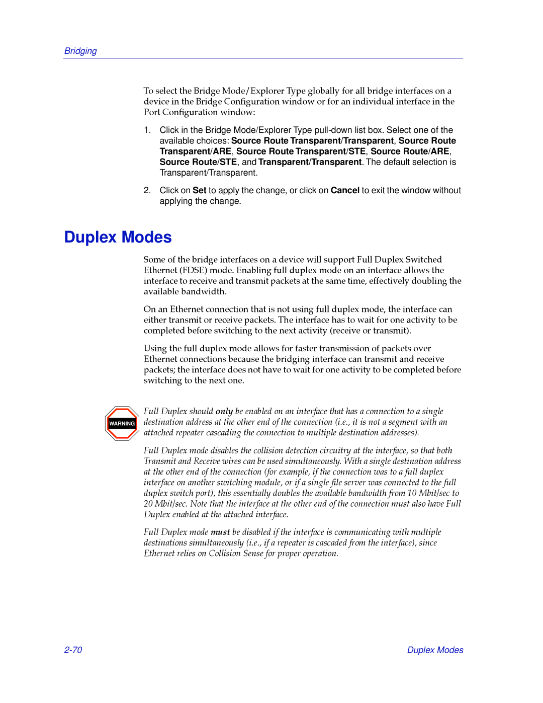 Cabletron Systems 2.2 manual Duplex Modes 