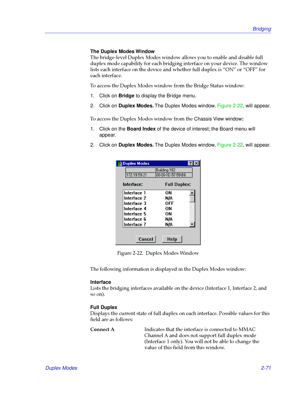 Cabletron Systems 2.2 manual Duplex Modes Window, Interface, Full Duplex 