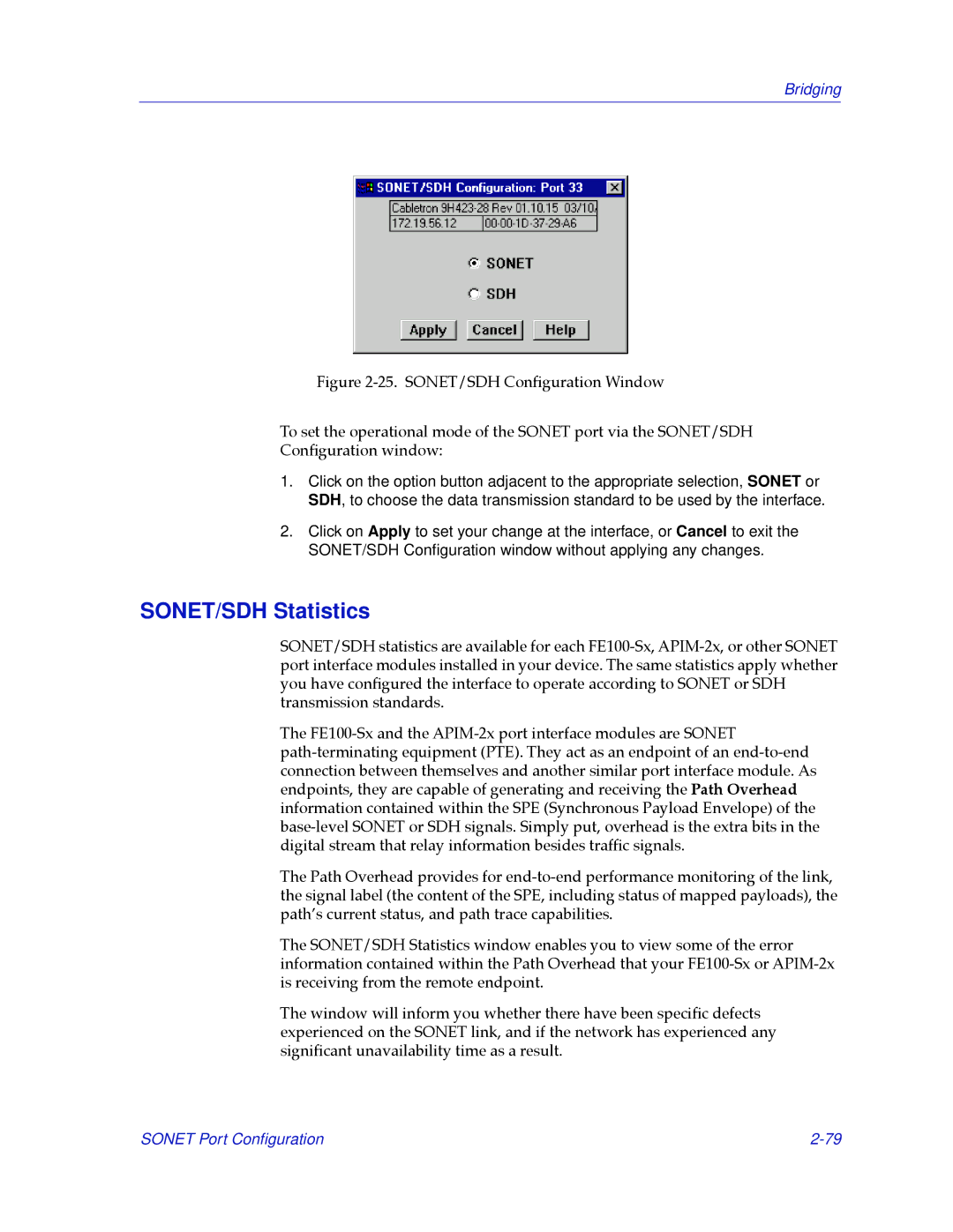 Cabletron Systems 2.2 manual SONET/SDH Statistics 