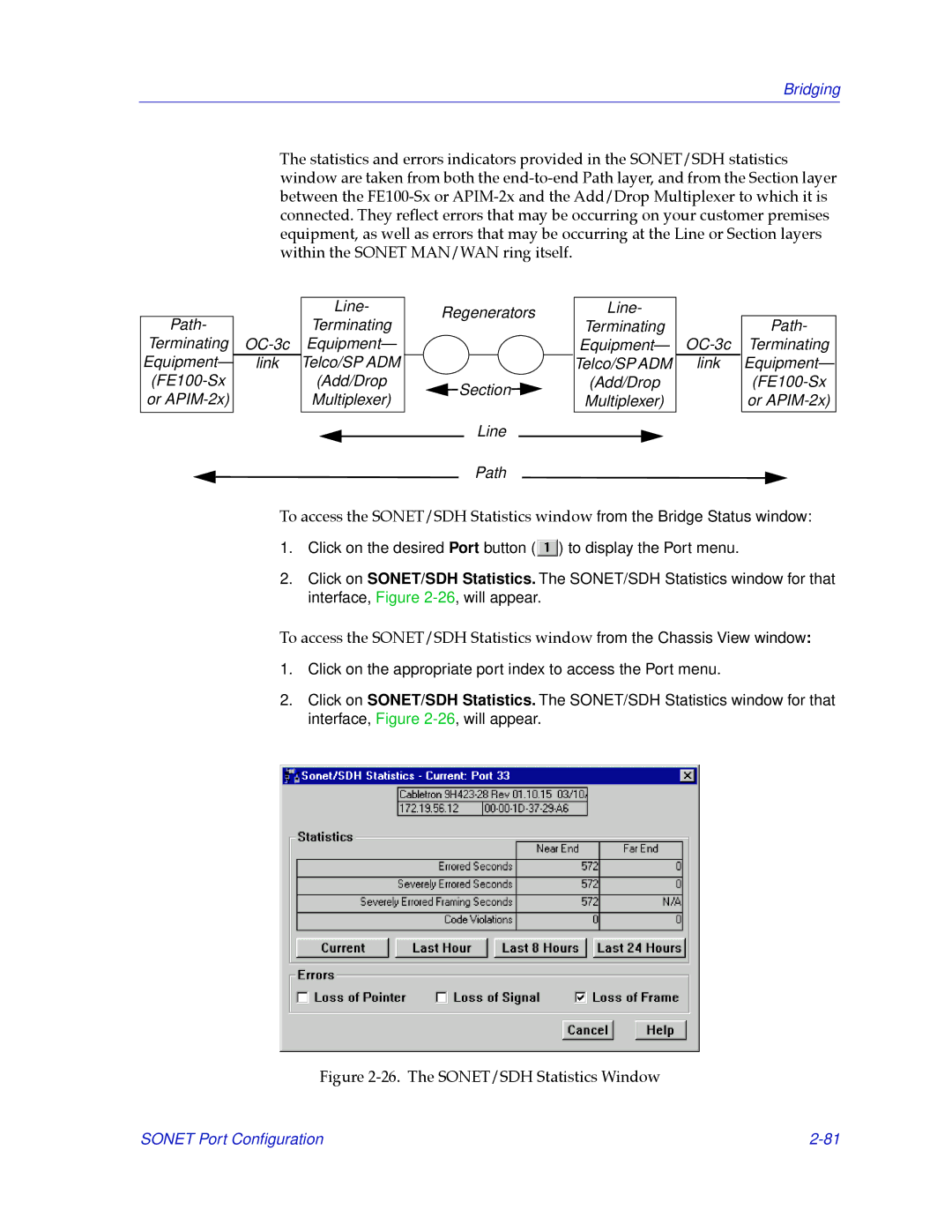 Cabletron Systems 2.2 manual The SONET/SDH Statistics Window 