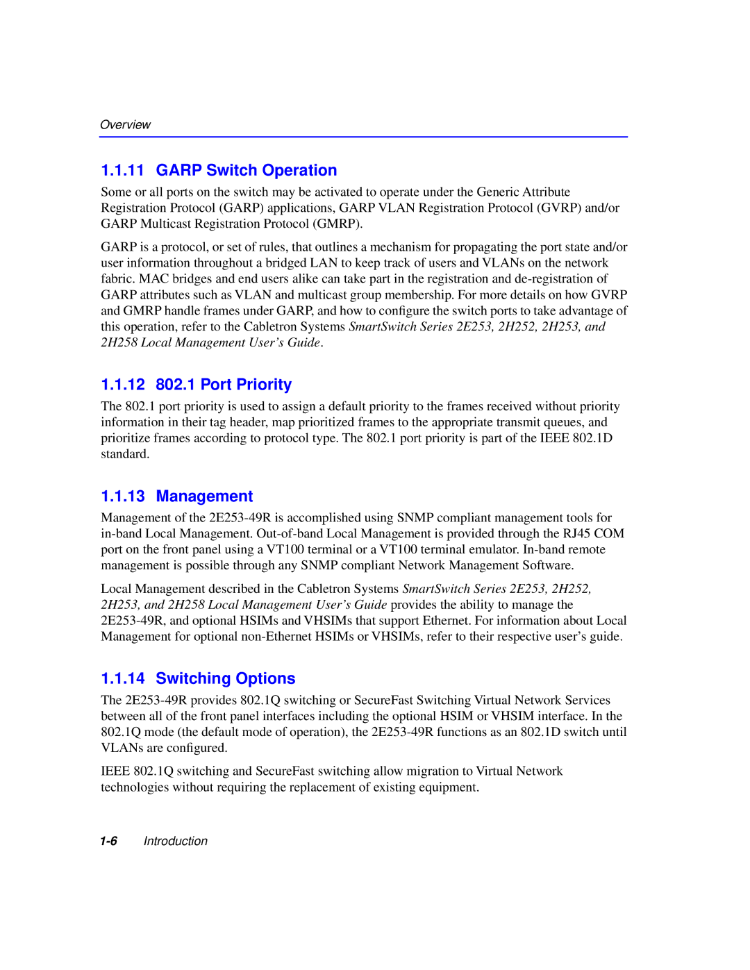 Cabletron Systems 2200 manual Garp Switch Operation, 12 802.1 Port Priority, Management, Switching Options 