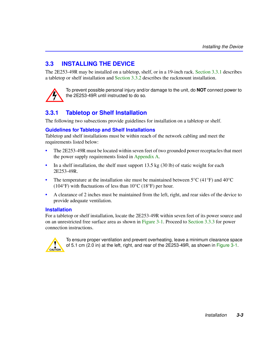 Cabletron Systems 2200 manual Installing the Device, Tabletop or Shelf Installation 