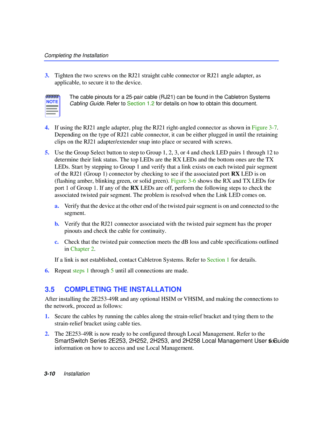 Cabletron Systems 2200 manual Completing the Installation 