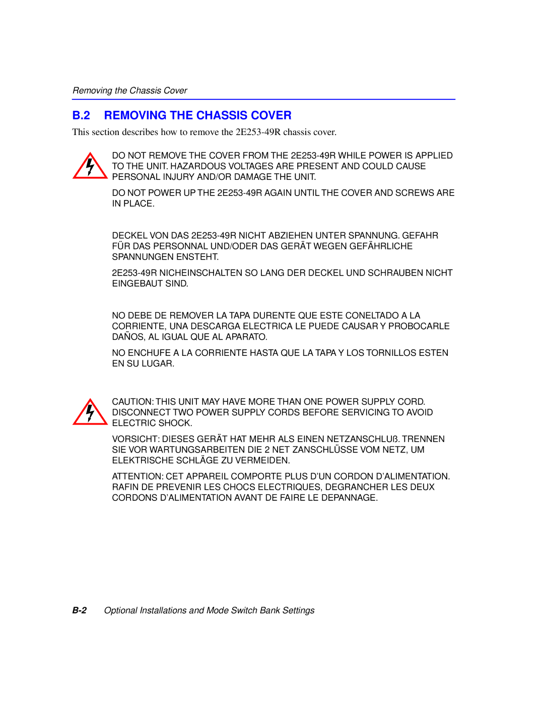 Cabletron Systems 2200 manual Removing the Chassis Cover 