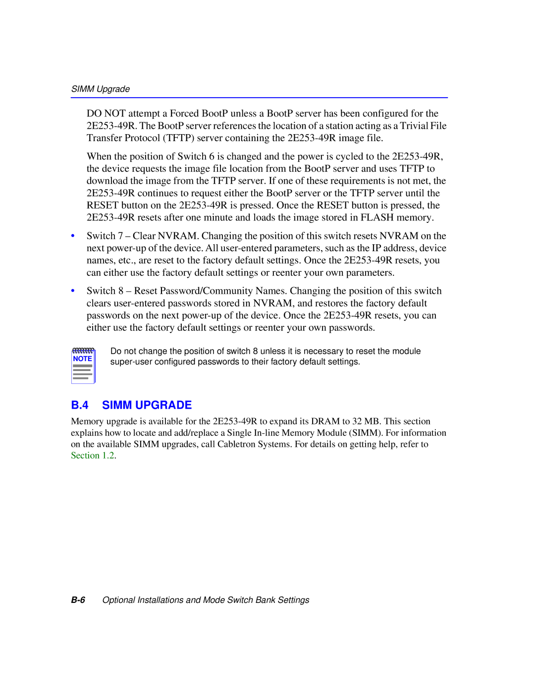 Cabletron Systems 2200 manual Simm Upgrade 